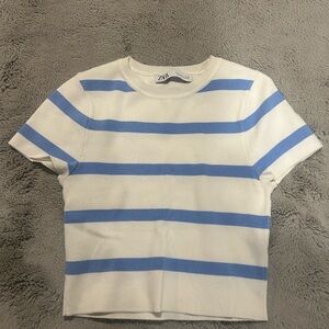 Zara White Tee with Blue Stripes